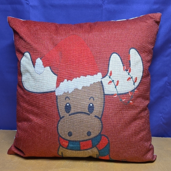 decorative pillow christmas moose Holiday Pillow in Festive Red - Picture 1 of 2